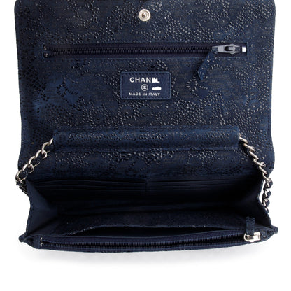 Chanel Black Lace Goatskin Classic Wallet on Chain