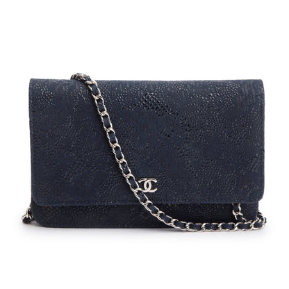 Chanel Black Lace Goatskin Classic Wallet on Chain