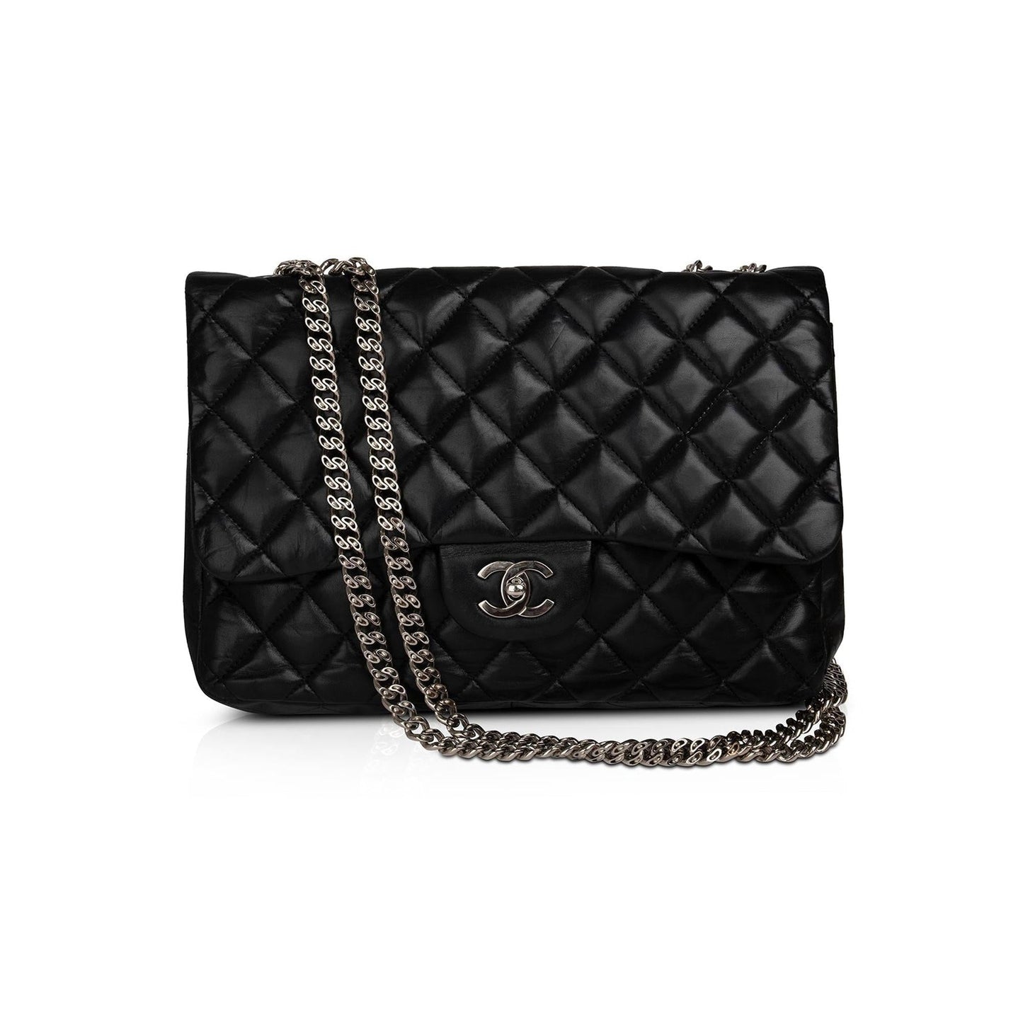Chanel Black Lambskin Bijoux Chain Jumbo Single Flap Bag