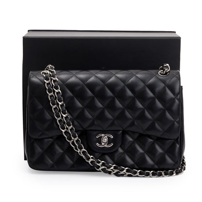 Chanel Black Lambskin Classic Jumbo Double Flap Bag