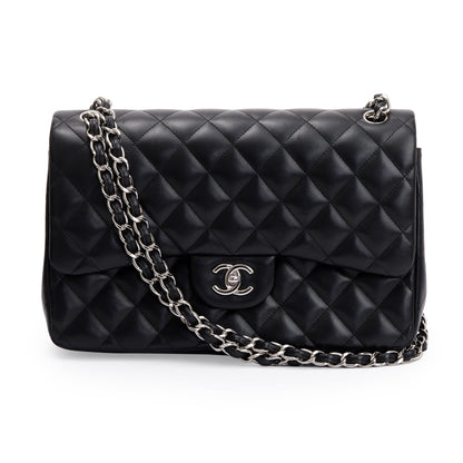 Chanel Black Lambskin Classic Jumbo Double Flap Bag