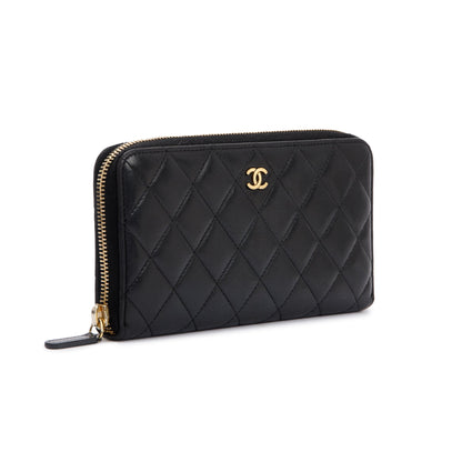 Chanel Black Lambskin Classic Long Zipped Wallet