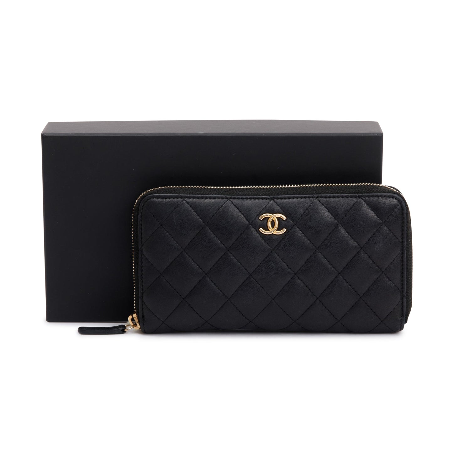 Chanel Black Lambskin Classic Long Zipped Wallet