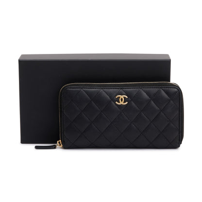 Chanel Black Lambskin Classic Long Zipped Wallet