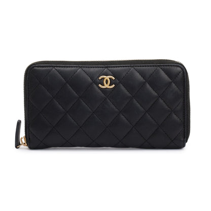 Chanel Black Lambskin Classic Long Zipped Wallet