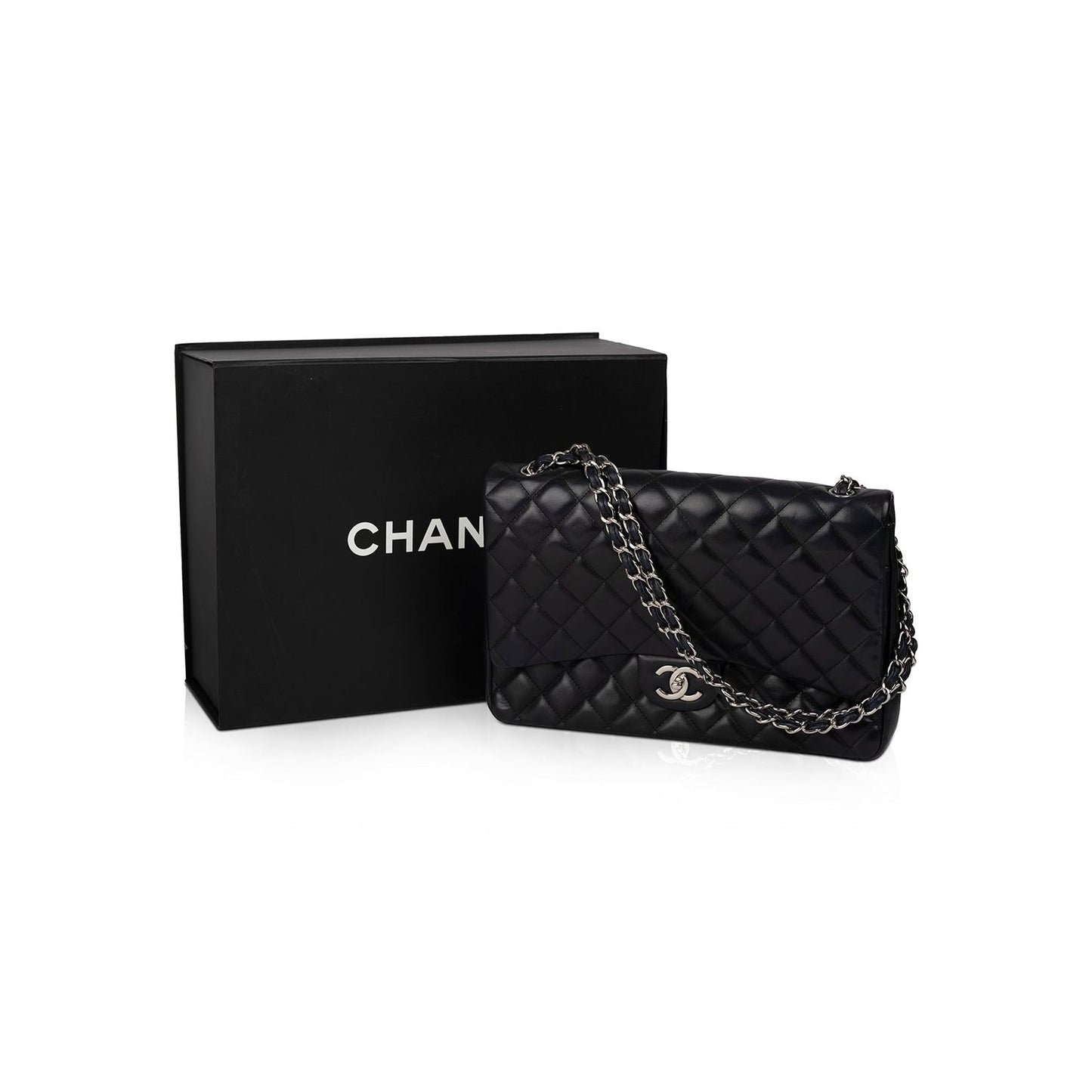 Chanel Black Lambskin Classic Maxi Double Flap Bag