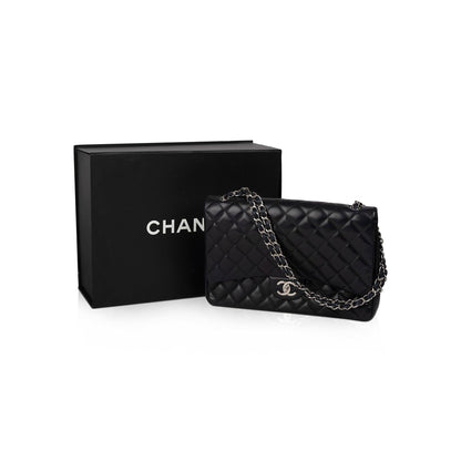 Chanel Black Lambskin Classic Maxi Double Flap Bag