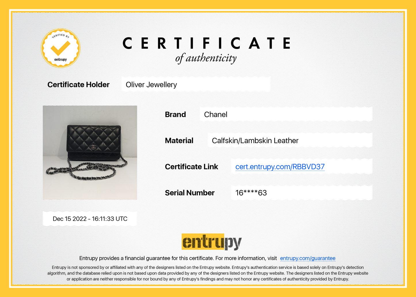 Chanel Black Lambskin Classic Wallet on Chain
