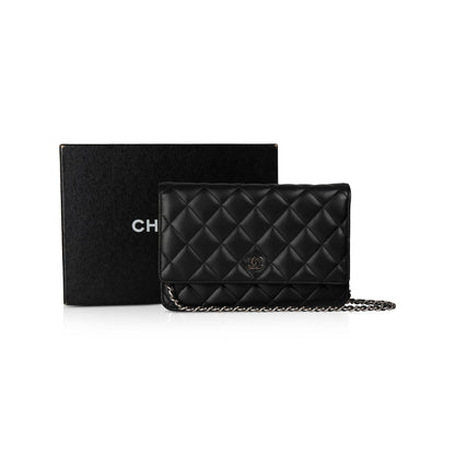 Chanel Black Lambskin Classic Wallet on Chain
