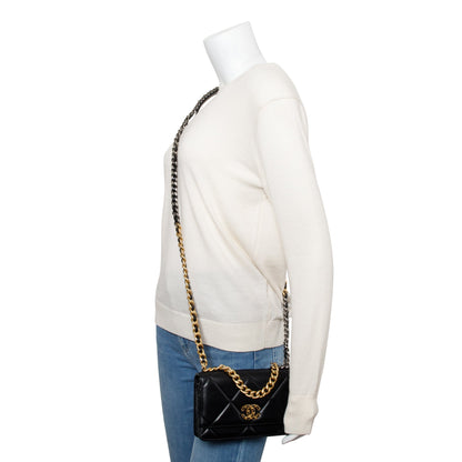 Chanel Black Lambskin Leather 19 Wallet On Chain