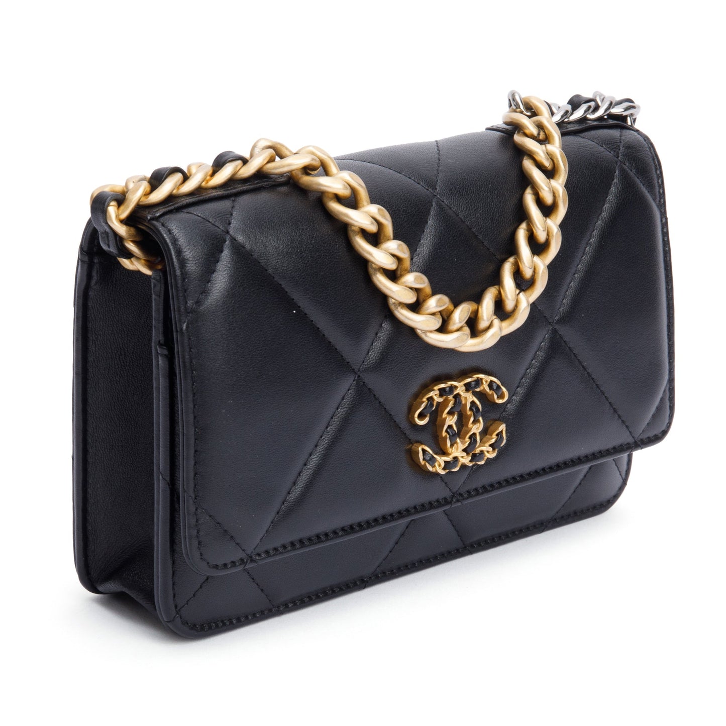 Chanel Black Lambskin Leather 19 Wallet On Chain