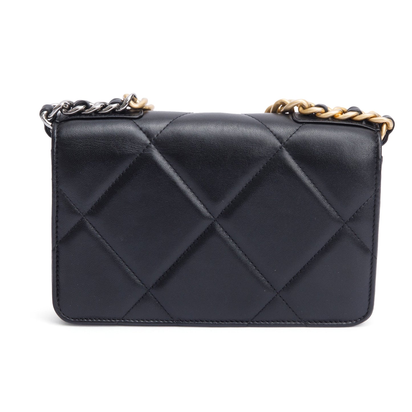 Chanel Black Lambskin Leather 19 Wallet On Chain