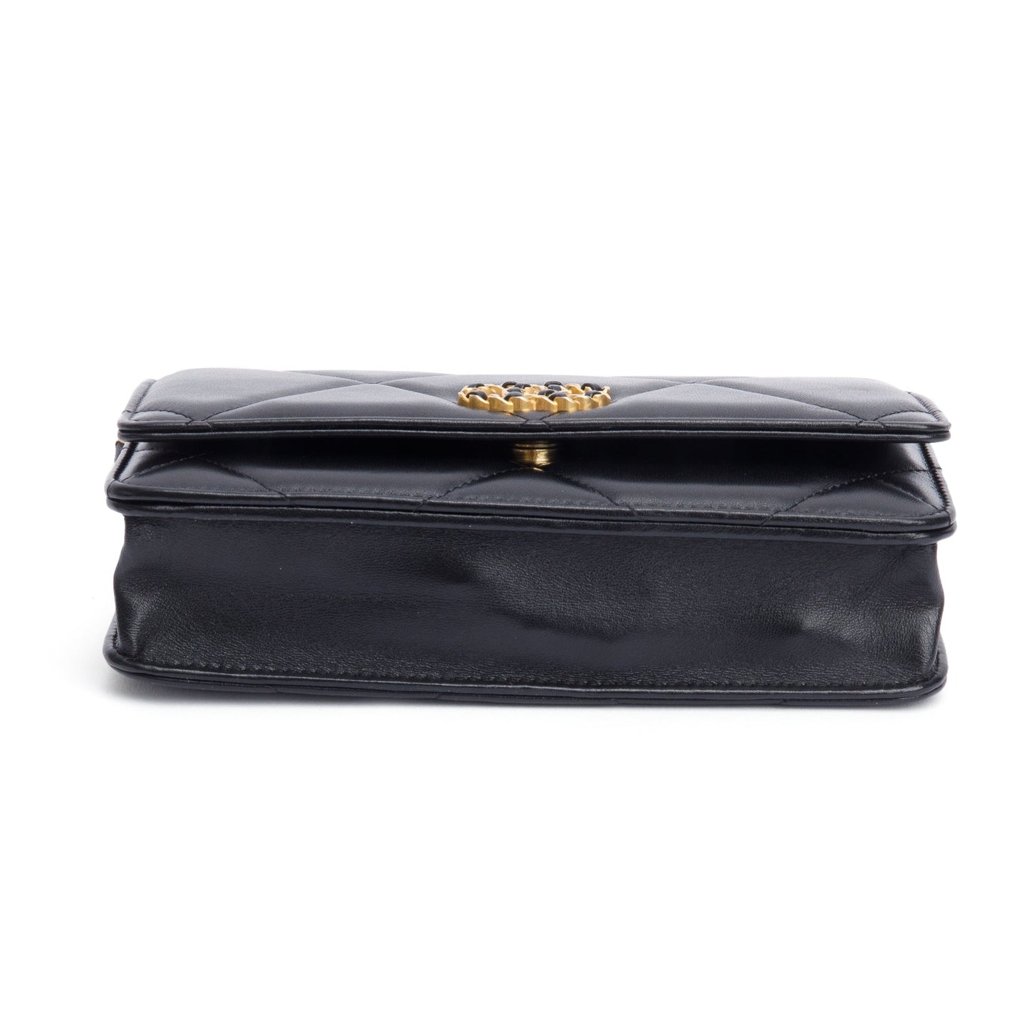 Chanel Black Lambskin Leather 19 Wallet On Chain