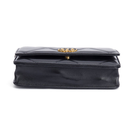 Chanel Black Lambskin Leather 19 Wallet On Chain