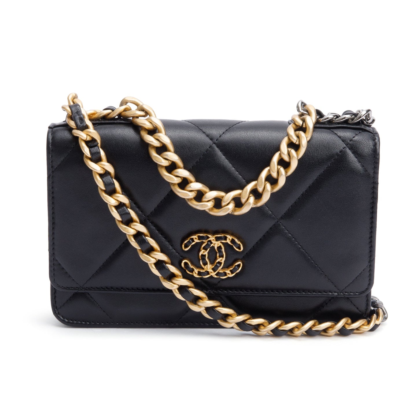 Chanel Black Lambskin Leather 19 Wallet On Chain
