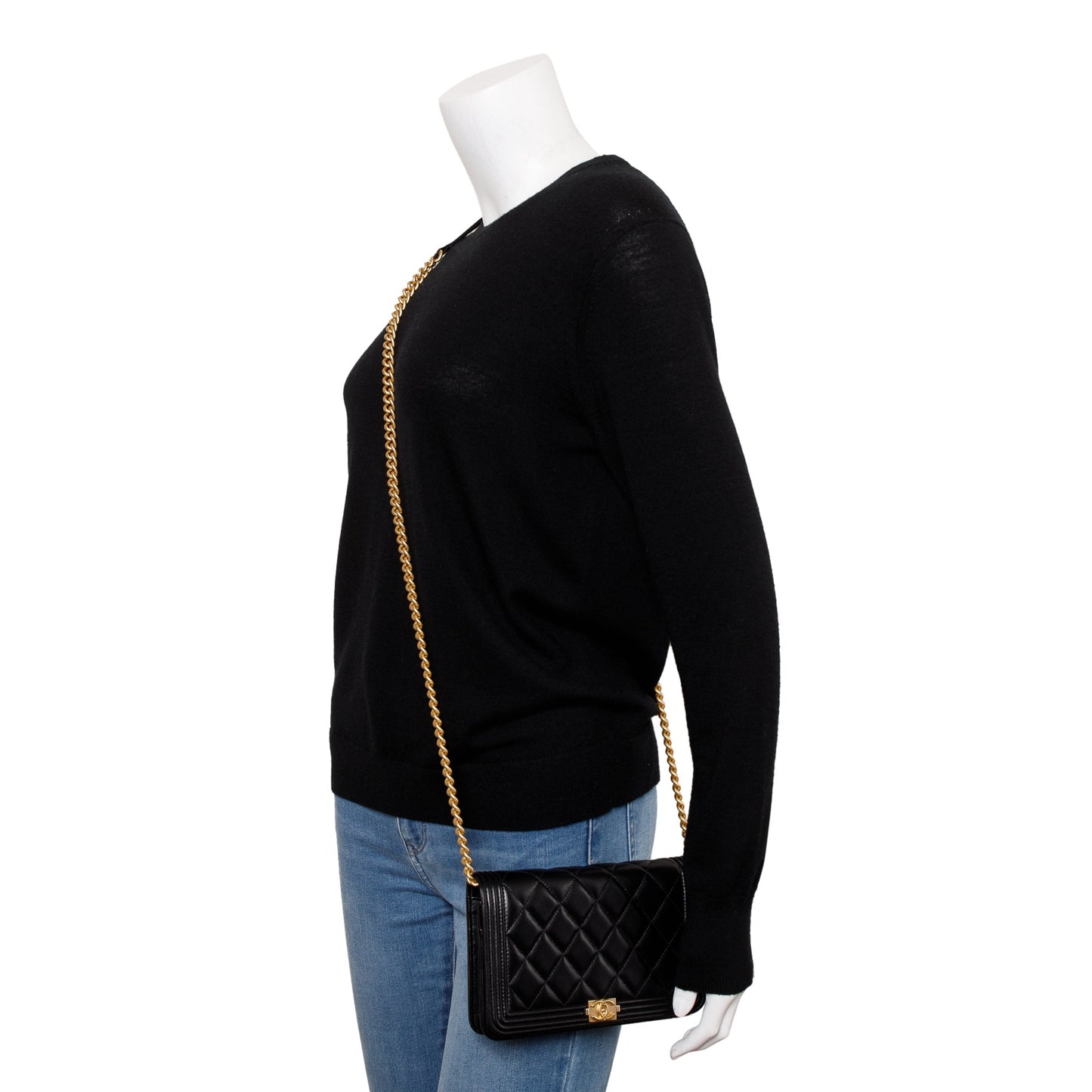 Chanel Black Lambskin Leather Boy Wallet on Chain