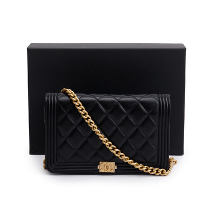 Chanel Black Lambskin Leather Boy Wallet on Chain