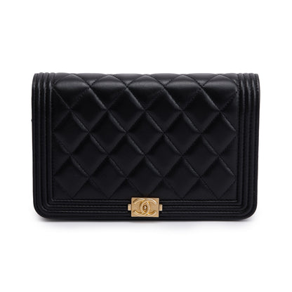 Chanel Black Lambskin Leather Boy Wallet on Chain