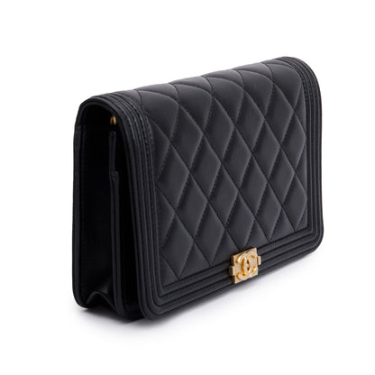 Chanel Black Lambskin Leather Boy Wallet on Chain