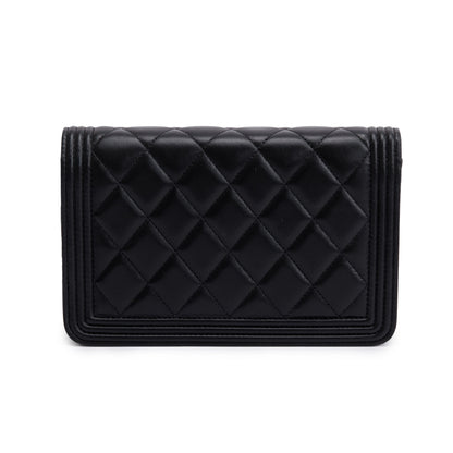 Chanel Black Lambskin Leather Boy Wallet on Chain