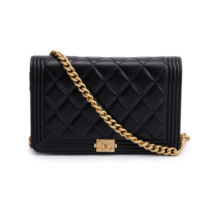 Chanel Black Lambskin Leather Boy Wallet on Chain