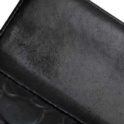 Chanel Black Lambskin Leather CC Logo Camellia Trifold Wallet