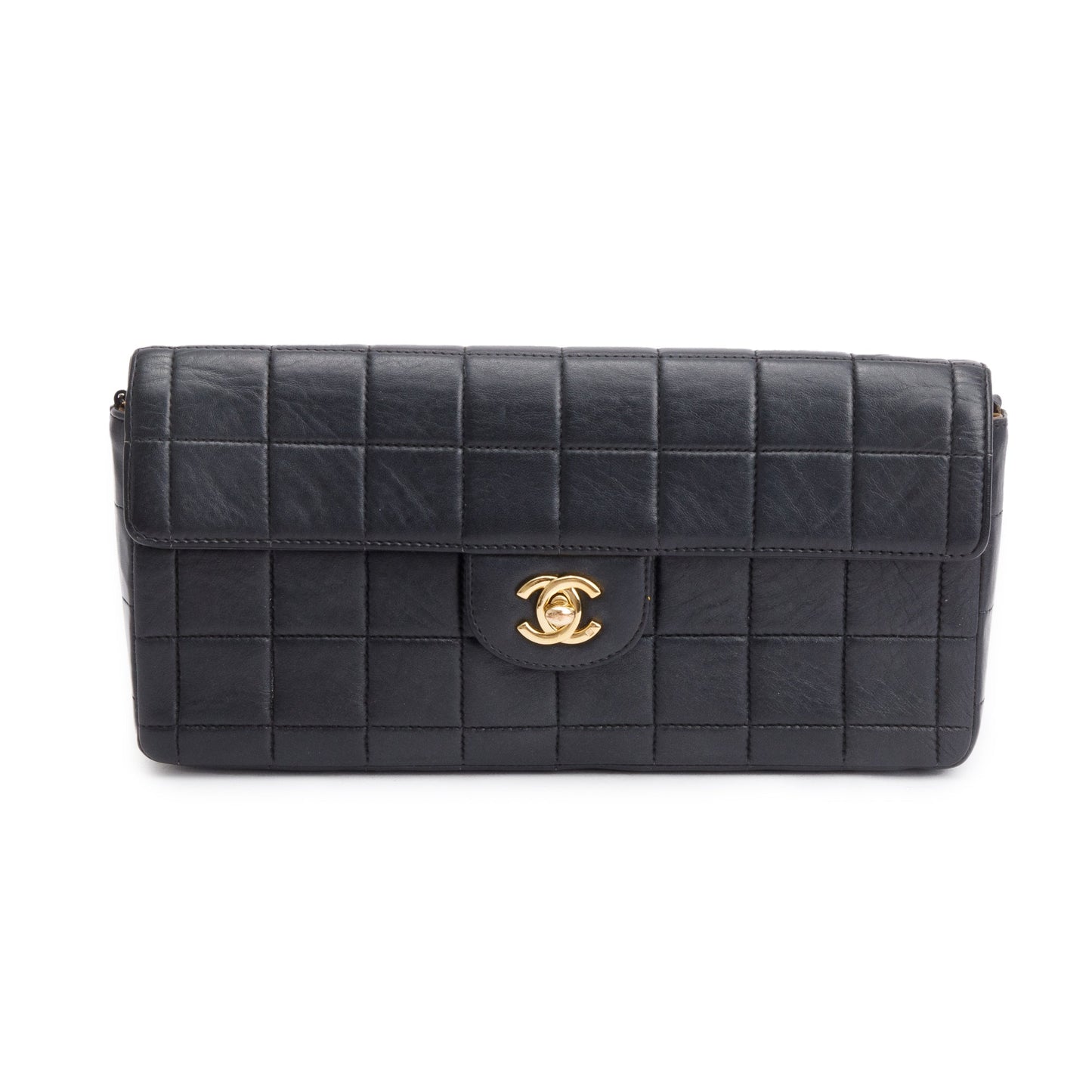 Chanel Black Lambskin Leather Chocolate Bar E/W Flap Bag