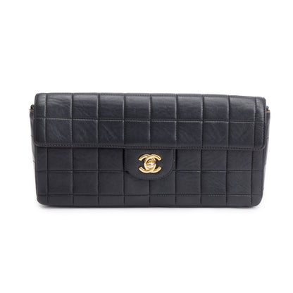 Chanel Black Lambskin Leather Chocolate Bar E/W Flap Bag