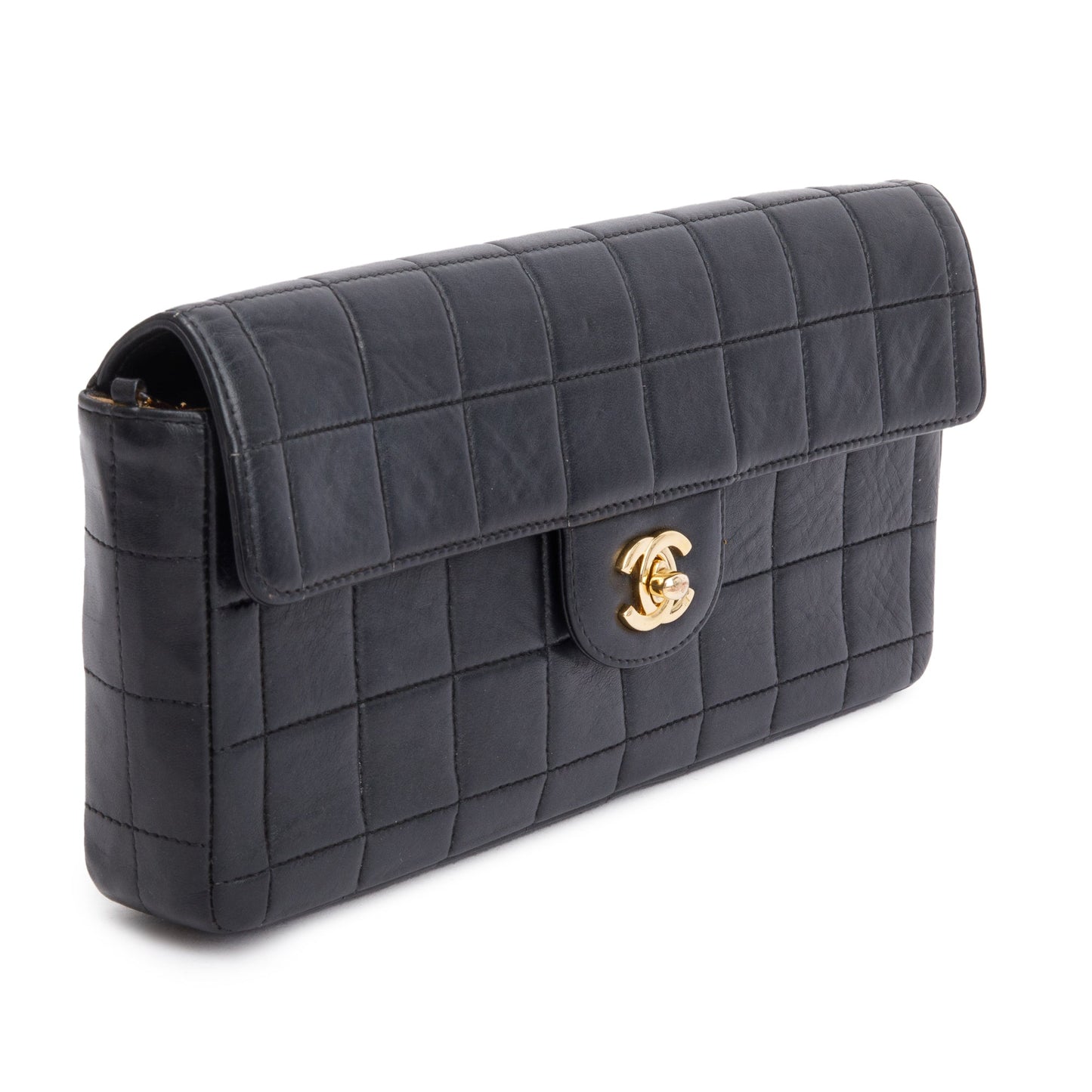 Chanel Black Lambskin Leather Chocolate Bar E/W Flap Bag