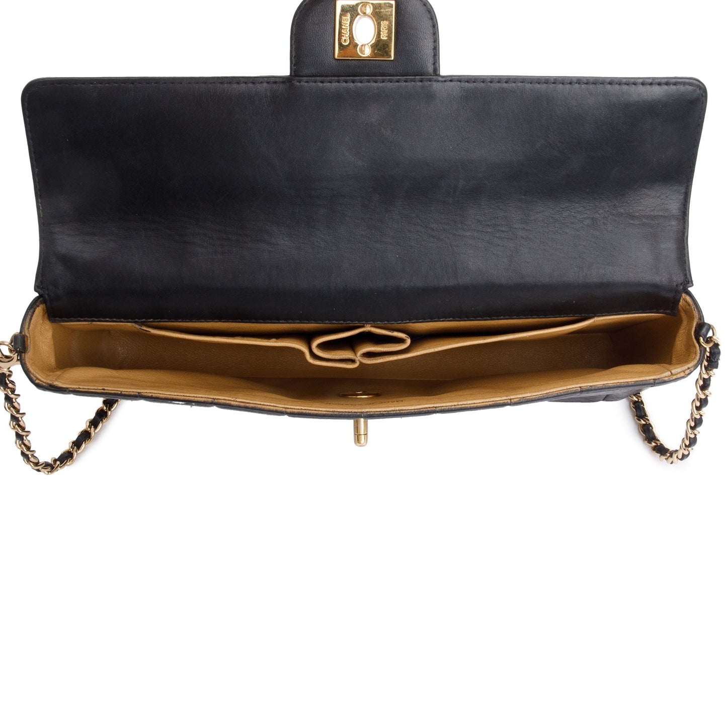 Chanel Black Lambskin Leather Chocolate Bar E/W Flap Bag