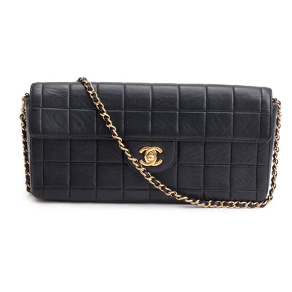 Chanel Black Lambskin Leather Chocolate Bar E/W Flap Bag
