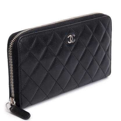 Chanel Black Lambskin Leather Classic Large Gusset Zip Around Wallet
