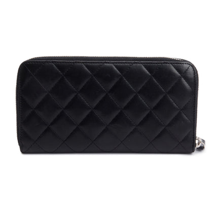 Chanel Black Lambskin Leather Classic Large Gusset Zip Around Wallet