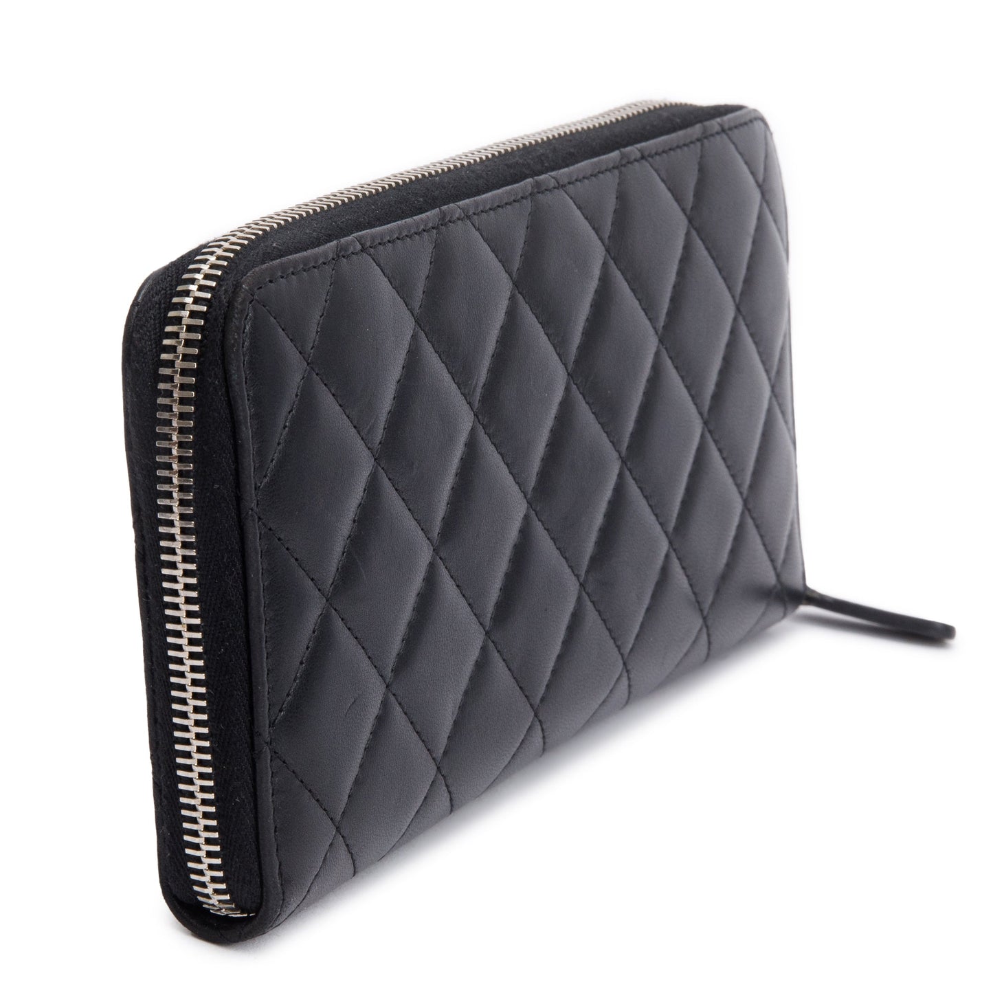Chanel Black Lambskin Leather Classic Large Gusset Zip Around Wallet