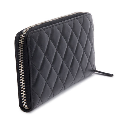 Chanel Black Lambskin Leather Classic Large Gusset Zip Around Wallet