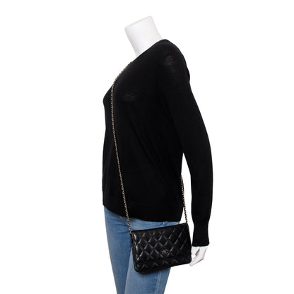 Chanel Black Lambskin Leather Classic Wallet on Chain