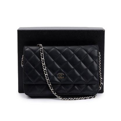 Chanel Black Lambskin Leather Classic Wallet on Chain