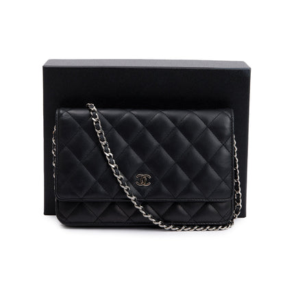 Chanel Black Lambskin Leather Classic Wallet on Chain