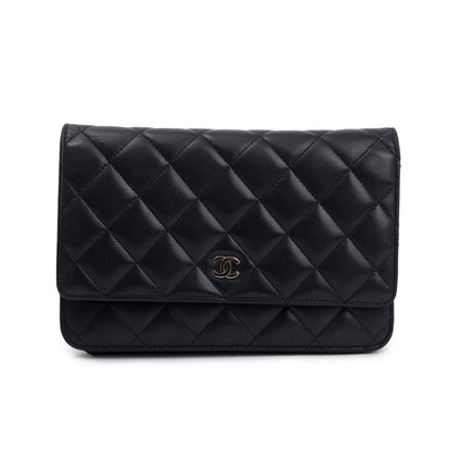 Chanel Black Lambskin Leather Classic Wallet on Chain