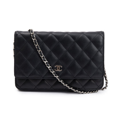 Chanel Black Lambskin Leather Classic Wallet on Chain