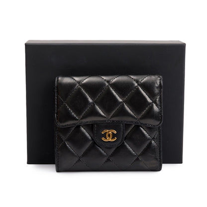 Chanel Black Lambskin Leather Compact Wallet
