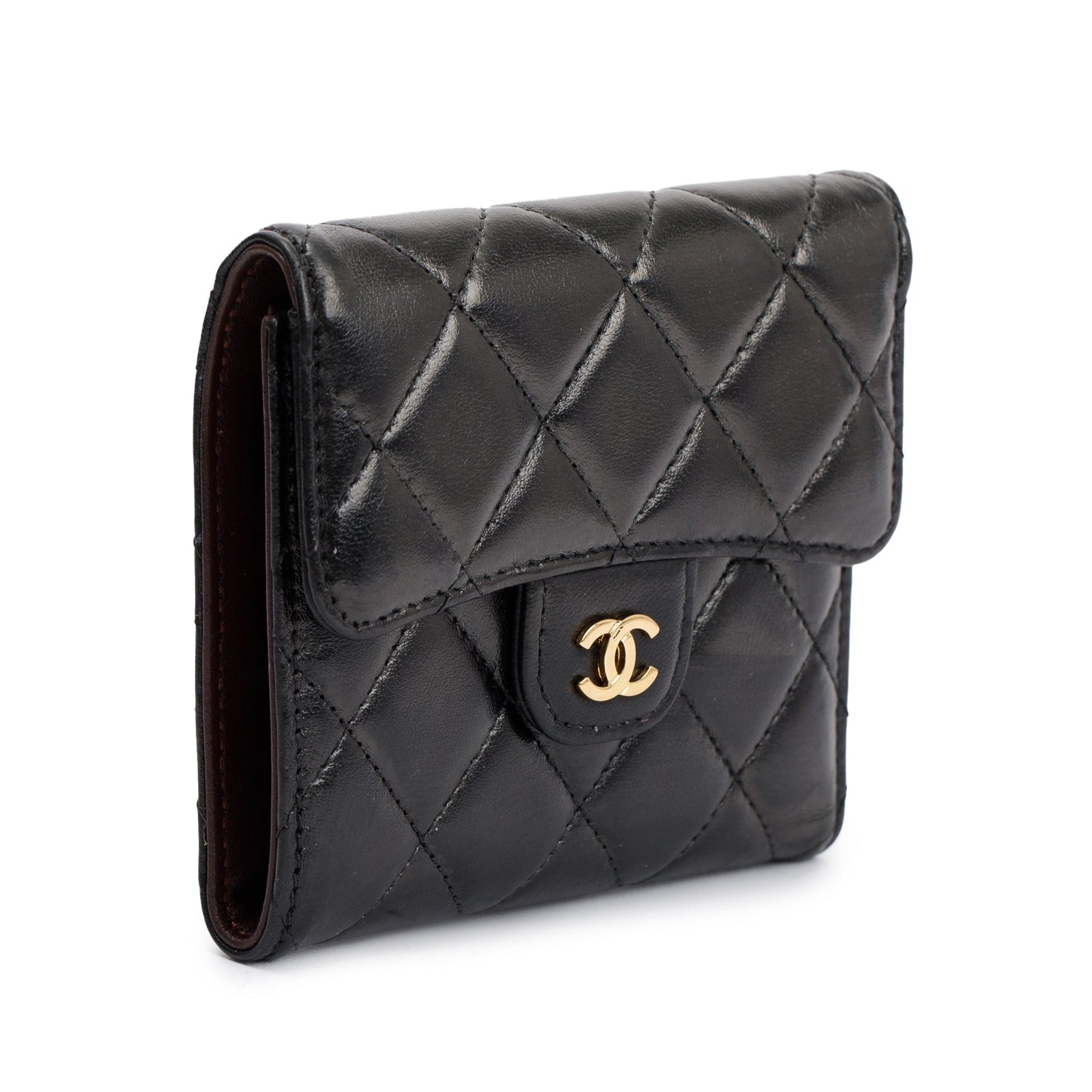 Chanel Black Lambskin Leather Compact Wallet