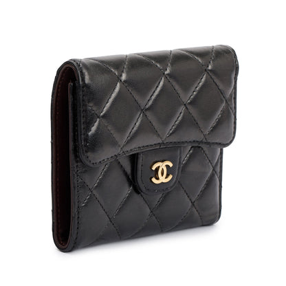 Chanel Black Lambskin Leather Compact Wallet