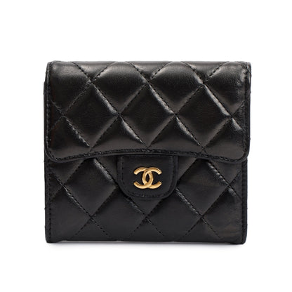 Chanel Black Lambskin Leather Compact Wallet