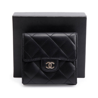 Chanel Black Lambskin Leather Double Sided Compact Wallet