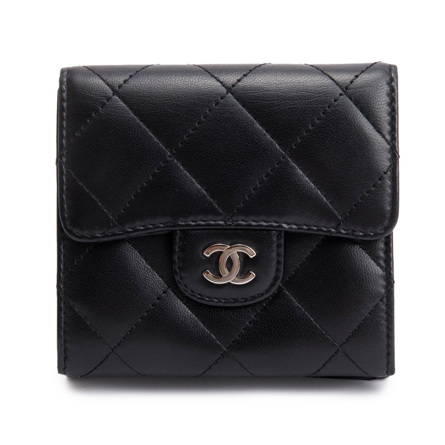 Chanel Black Lambskin Leather Double Sided Compact Wallet