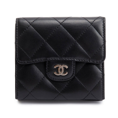 Chanel Black Lambskin Leather Double Sided Compact Wallet