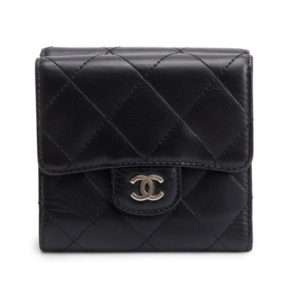 Chanel Black Lambskin Leather Double Sided Compact Wallet