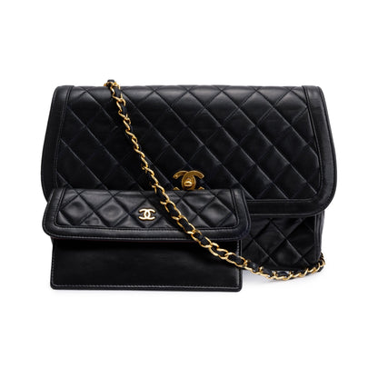 Chanel Black Lambskin Leather Integral Flap Bag with Pouch