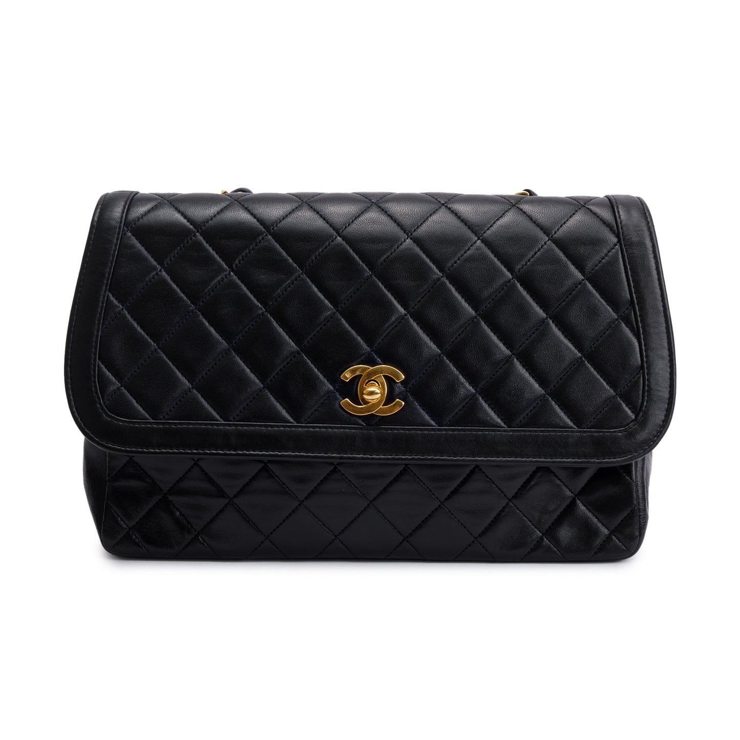 Chanel Black Lambskin Leather Integral Flap Bag with Pouch